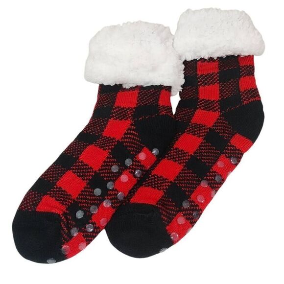 Winter Fleece Plaid Non Skid Socks -I - Picture 2 of 5